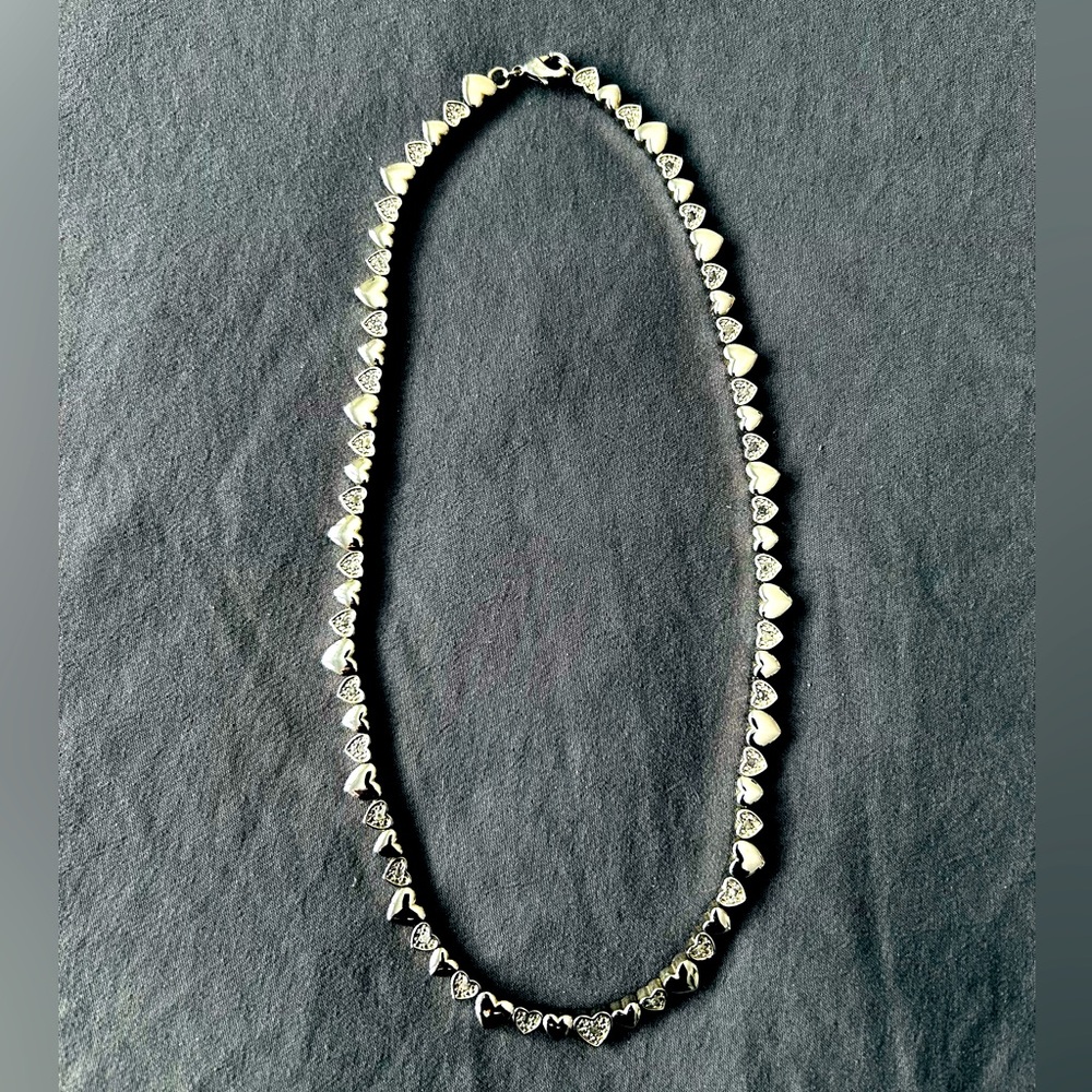 Silver Tone Heart Shaped Bead Necklace